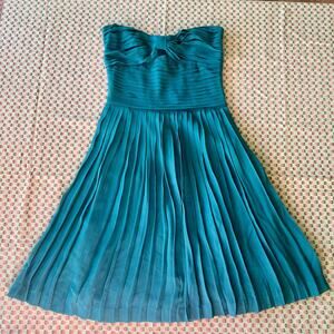 Antik Batik Women’s 100% Silk Dress Beautiful Teal Corset Bodice Pleated XS